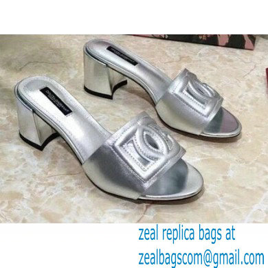 Dolce & Gabbana Heel 6.5cm Calfskin Mules Silver With DG Millennials Logo 2021